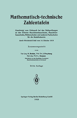 Kartonierter Einband Mathematisch-technische Zahlentafeln von Heinrich Bohde, Joh Freyberg, Leonhard Geusen