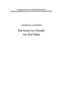 Kartonierter Einband Das Sonett Les Grenades von Paul Valéry von Heinrich Lausberg