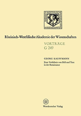 Kartonierter Einband Zum Verhältnis von Bild und Text in der Renaissance von Georg Kauffmann