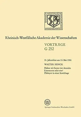 E-Book (pdf) Haben wir heute vier deutsche Literaturen oder eine? Plädoyer in einer Streitfrage von Walter Hinck