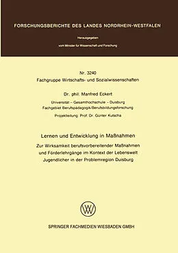 Kartonierter Einband Lernen und Entwicklung in Maßnahmen von Manfred Eckert