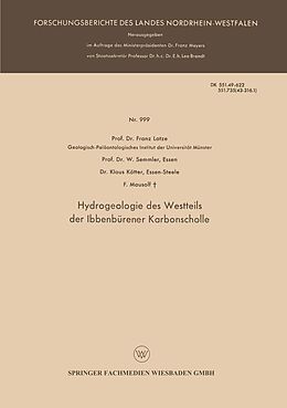 E-Book (pdf) Hydrogeologie des Westteils der Ibbenbürener Karbonscholle von Franz Lotze, W. Semmler, Klaus Kötter