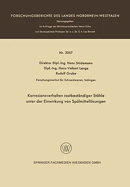 E-Book (pdf) Korrosionsverhalten rostbeständiger Stähle unter der Einwirkung von Spülmittellösungen von Hans Stüdemann