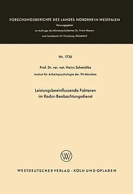 E-Book (pdf) Leistungsbeeinflussende Faktoren im Radar-Beobachtungsdienst von Heinz Schmidtke