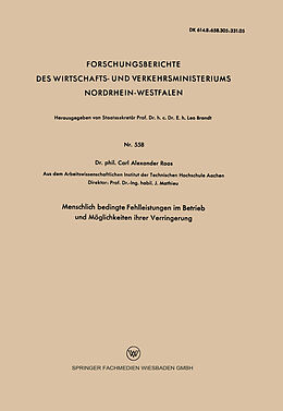E-Book (pdf) Menschlich bedingte Fehlleistungen im Betrieb und Möglichkeiten ihrer Verringerung von Carl Alexander Roos