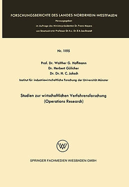 Kartonierter Einband Studien zur wirtschaftlichen Verfahrensforschung (Operations Research) von Herbert Gülicher, Walther Hoffmann