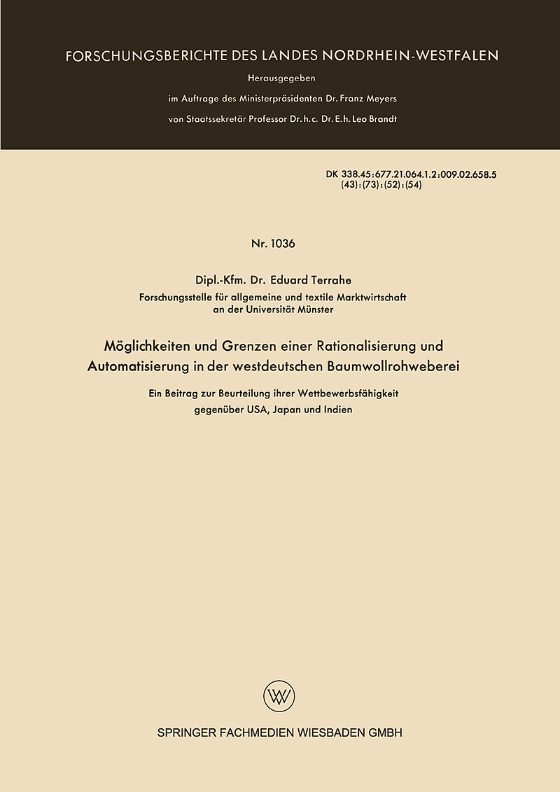 Möglichkeiten und Grenzen einer Rationalisierung und Automatisierung in der westdeutschen Baumwollrohweberei