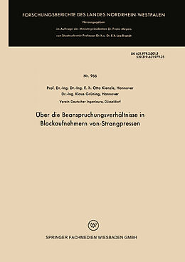 Kartonierter Einband Über die Beanspruchungsverhältnisse in Blockaufnehmern von Strangpressen von Otto Kienzle