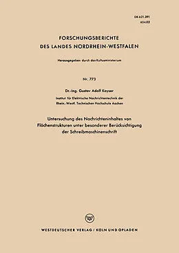 Kartonierter Einband Untersuchung des Nachrichteninhaltes von Flächenstrukturen unter besonderer Berücksichtigung der Schreibmaschinenschrift von Gustav Adolf Kayser
