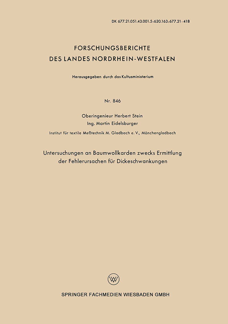 Untersuchungen an Baumwollkarden zwecks Ermittlung der Fehlerursachen für Dickeschwankungen