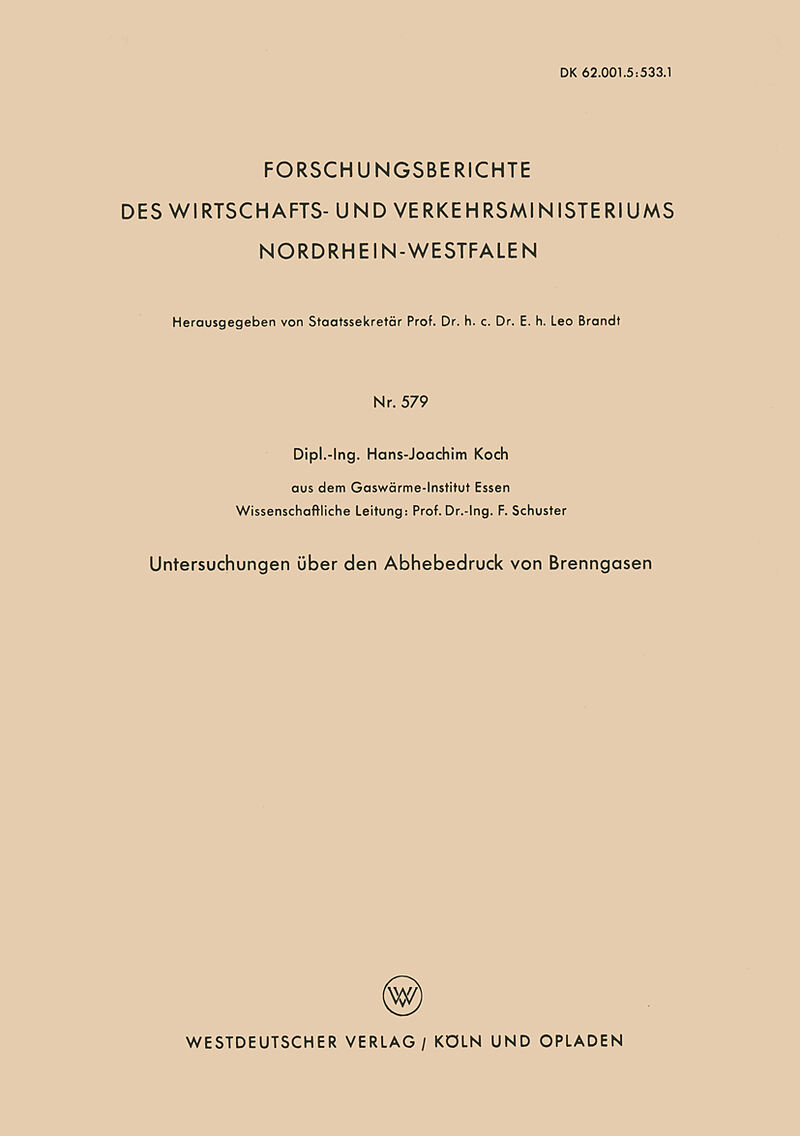 Untersuchungen über den Abhebedruck von Brenngasen