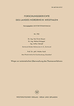 Kartonierter Einband Wege zur automatischen Überwachung des Thomasverfahrens von Karl Ernst Mayer, Helmut Knüppel, Arthur Stumpf