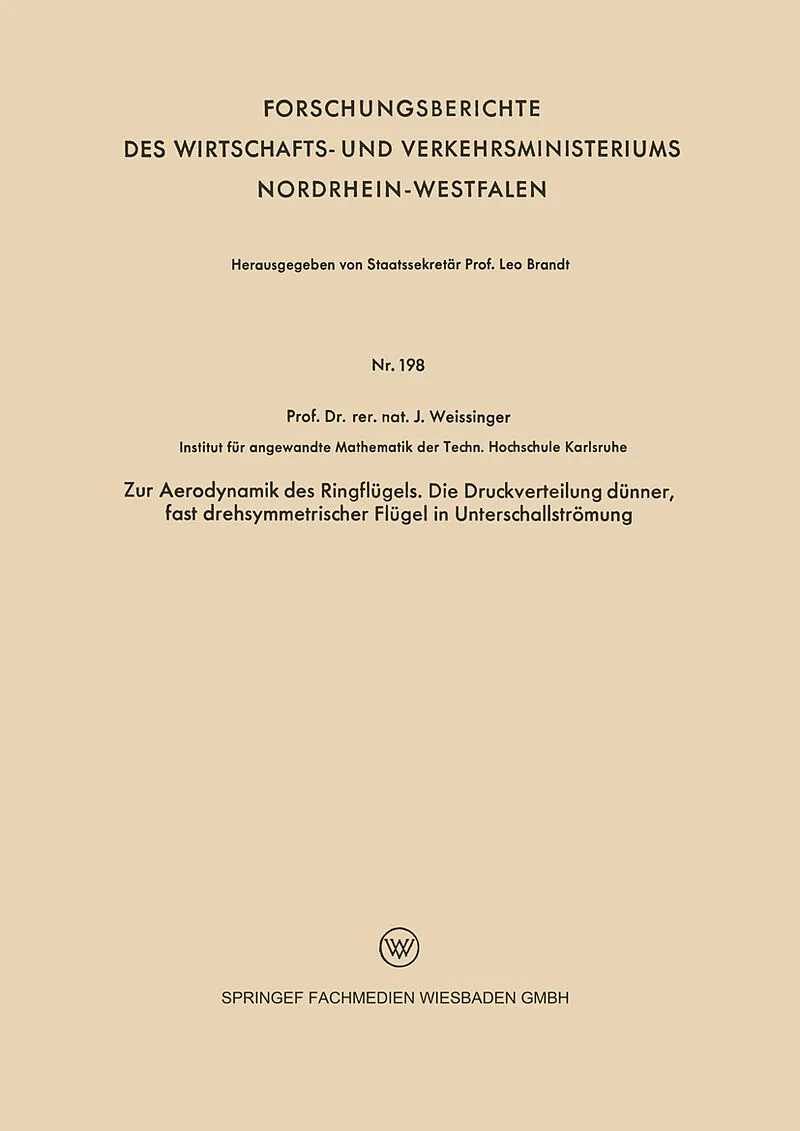 Zur Aerodynamik des Ringflügels. Die Druckverteilung dünner, fast drehsymmetrischer Flügel in Unterschallströmung