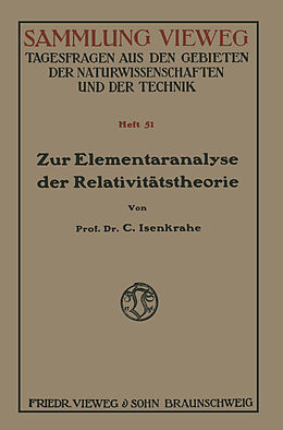 Kartonierter Einband Zur Elementaranalyse der Relativitätstheorie von Caspar Isenkrahe