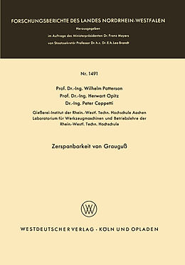 Kartonierter Einband Zerspanbarkeit von Grauguß von Wilhelm Patterson