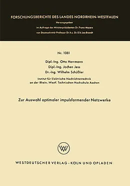 Kartonierter Einband Zur Auswahl optimaler impulsformender Netzwerke von Otto Herrmann