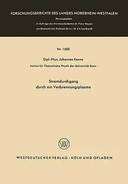 E-Book (pdf) Stromdurchgang durch ein Verbrennungsplasma von Johannes Kanne