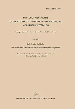 E-Book (pdf) Der Nachweis kleinster CO-Mengen in Körperflüssigkeiten von Karl Sellier