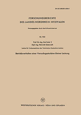 E-Book (pdf) Betriebsverhalten einer Versuchsgasturbine kleiner Leistung von Karl Leist