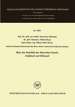E-Book (pdf) Über die Stabilität der Mineralien Kyanit, Andalusit und Sillimanit von Hans-Ernst Schwiete
