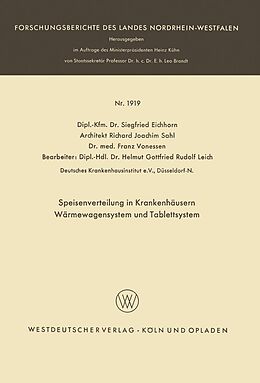 E-Book (pdf) Speisenverteilung in Krankenhäusern Wärmewagensystem und Tablettsystem von Siegfried Eichhorn