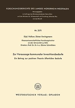 E-Book (pdf) Zur Voraussage kommunaler Investitionsbedarfe von Dieter Ewringmann