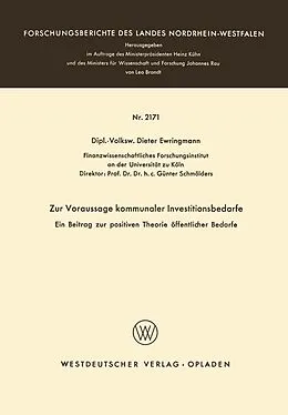 E-Book (pdf) Zur Voraussage kommunaler Investitionsbedarfe von Dieter Ewringmann