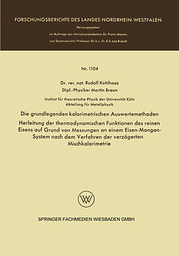 Kartonierter Einband Die grundlegenden kalorimetrischen Auswertemethoden von Rudolf Kohlhaas