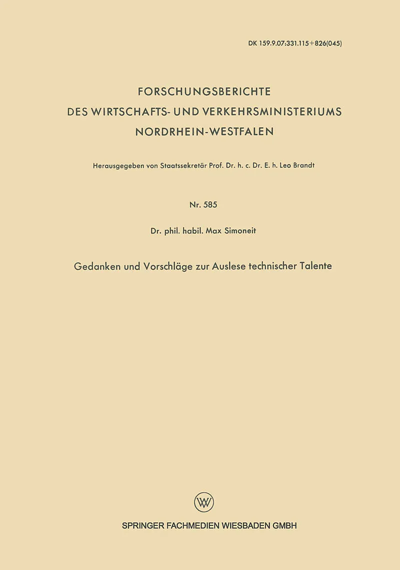 Gedanken und Vorschläge zur Auslese technischer Talente