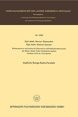 Kartonierter Einband Implizite Runge-Kutta-Formeln von Werner Glasmacher, Dietmar Sommer