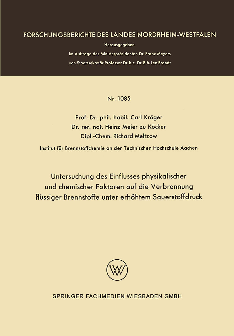 Untersuchung des Einflusses physikalischer und chemischer Faktoren auf die Verbrennung flüssiger Brennstoffe unter erhöhtem Sauerstoffdruck