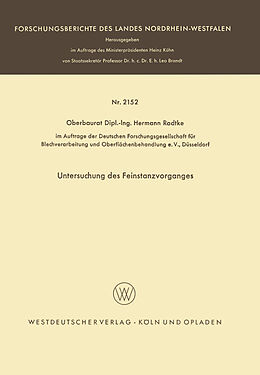 Kartonierter Einband Untersuchung des Feinstanzvorganges von Hermann Radtke
