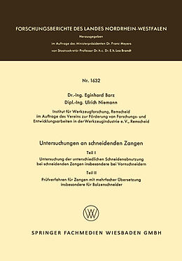 Kartonierter Einband Untersuchungen an schneidenden Zangen von Eginhard Barz