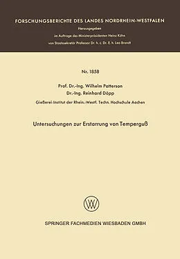 Kartonierter Einband Untersuchungen zur Erstarrung von Temperguß von Wilhelm Patterson