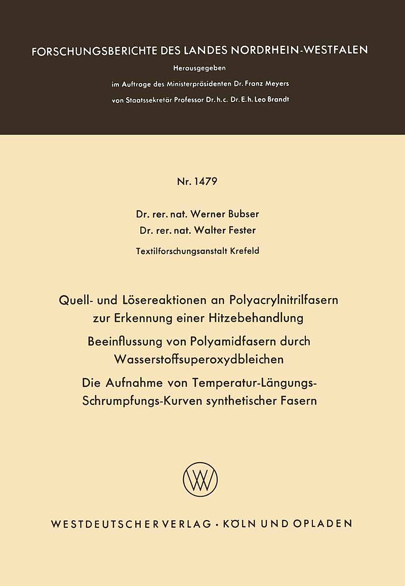 Quell- und Lösereaktionen an Polyacrylnitrilfasern zur Erkennung einer Hitzebehandlung. Beeinflussung von Polyamidfasern durch Wasserstoffsuperoxydbleichen. Die Aufnahme von Temperatur-Längungs-Schrumpfungs-Kurven synthetischer Fasern