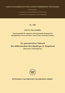 Kartonierter Einband Zur geometrischen Tektonik des altdevonischen Grundgebirges im Siegerland von Hans Breddin