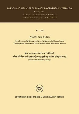 Kartonierter Einband Zur geometrischen Tektonik des altdevonischen Grundgebirges im Siegerland von Hans Breddin