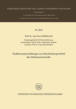 E-Book (pdf) Verfarensentwicklungen zur Entscheidungstechnik der Multimomentstudie von Franz Hildebrandt