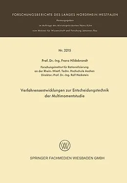 E-Book (pdf) Verfarensentwicklungen zur Entscheidungstechnik der Multimomentstudie von Franz Hildebrandt