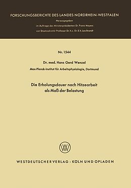 E-Book (pdf) Die Erholungsdauer nach Hitzearbeit als Maß der Belastung von Hans Gerd Wenzel