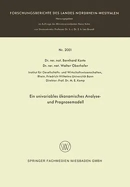 E-Book (pdf) Ein univariables ökonomisches Analyse- und Prognosemodell von Bernhard Korte