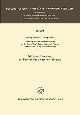 E-Book (pdf) Beitrag zur Gestaltung der betrieblichen Zwischenverpflegung von Johannes-Georg Endter