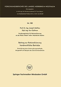 E-Book (pdf) Beitrag zur Rationalisierung handwerklicher Betriebe von Joseph Mathieu