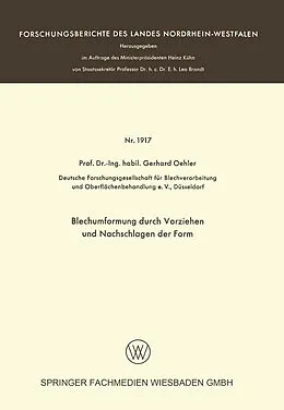 E-Book (pdf) Blechumformung durch Vorziehen und Nachschlagen der Form von Gerhard Oehler