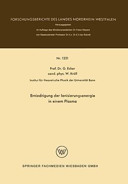 E-Book (pdf) Erniedrigung der Ionisierungsenergie in einem Plasma von Günter Ecker