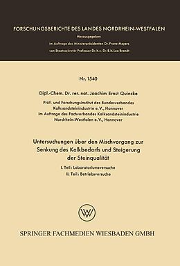 E-Book (pdf) Untersuchungen über den Mischvorgang zur Senkung des Kalkbedarfs und Steigerung der Steinqualität von Joachim Ernst Quincke