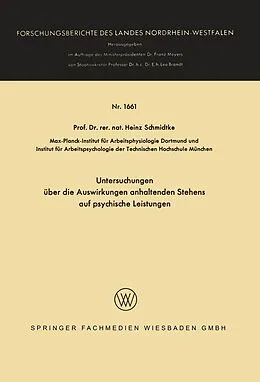 E-Book (pdf) Untersuchungen über die Auswirkungen anhaltenden Stehens auf psychische Leistungen von Heinz Schmidtke
