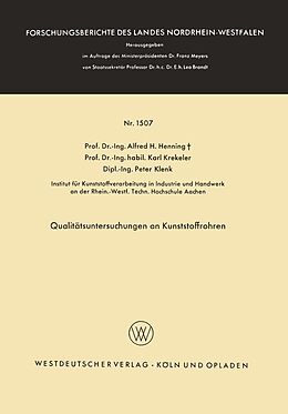 E-Book (pdf) Qualitätsuntersuchungen an Kunststoffrohren von Alfred Hermann Henning