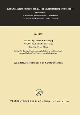 E-Book (pdf) Qualitätsuntersuchungen an Kunststoffrohren von Alfred Hermann Henning