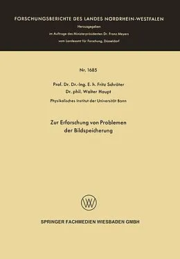 E-Book (pdf) Zur Erforschung von Problemen der Bildspeicherung von Fritz Schröter